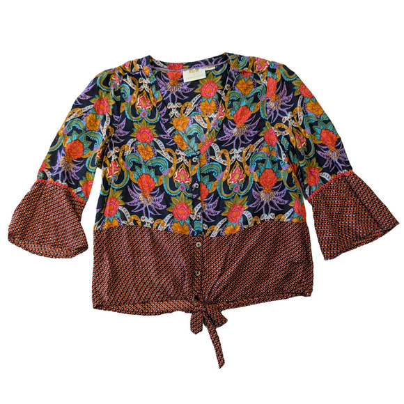 Maeve by Anthropologie Bell-Sleeve Tie-Front Boho-Style Blouse Size 4 - Picture 1 of 6